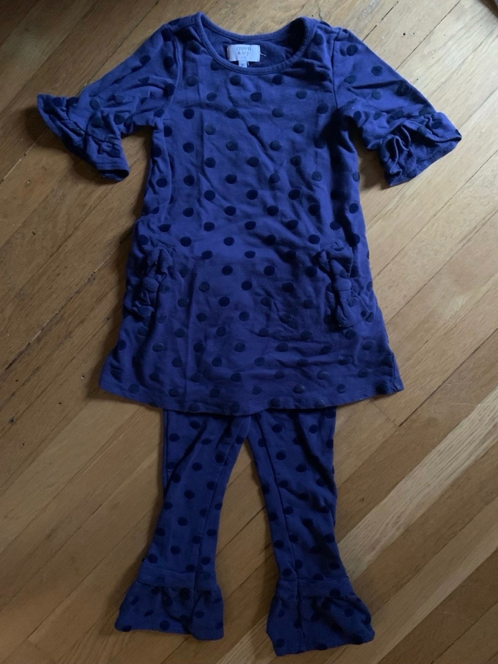 crown & ivy Purple Polka Dot Dress with Ruffle Leggings